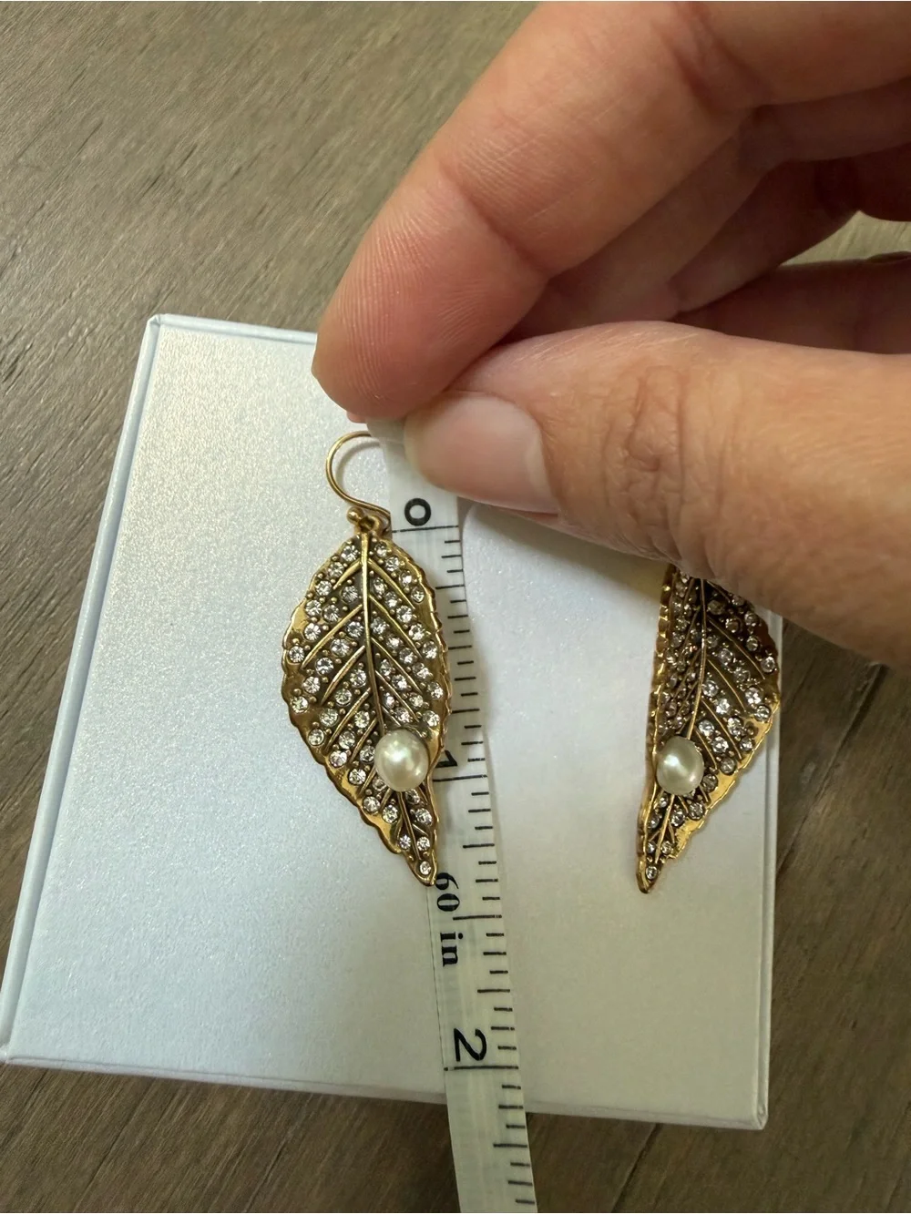Anthropologie Gold Leaf Drop Earrings Pearl Dangle Boho Statement